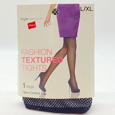 Hanes L - XLG Fashion Textured Tights - Black Fishnet Style - Non Control Top